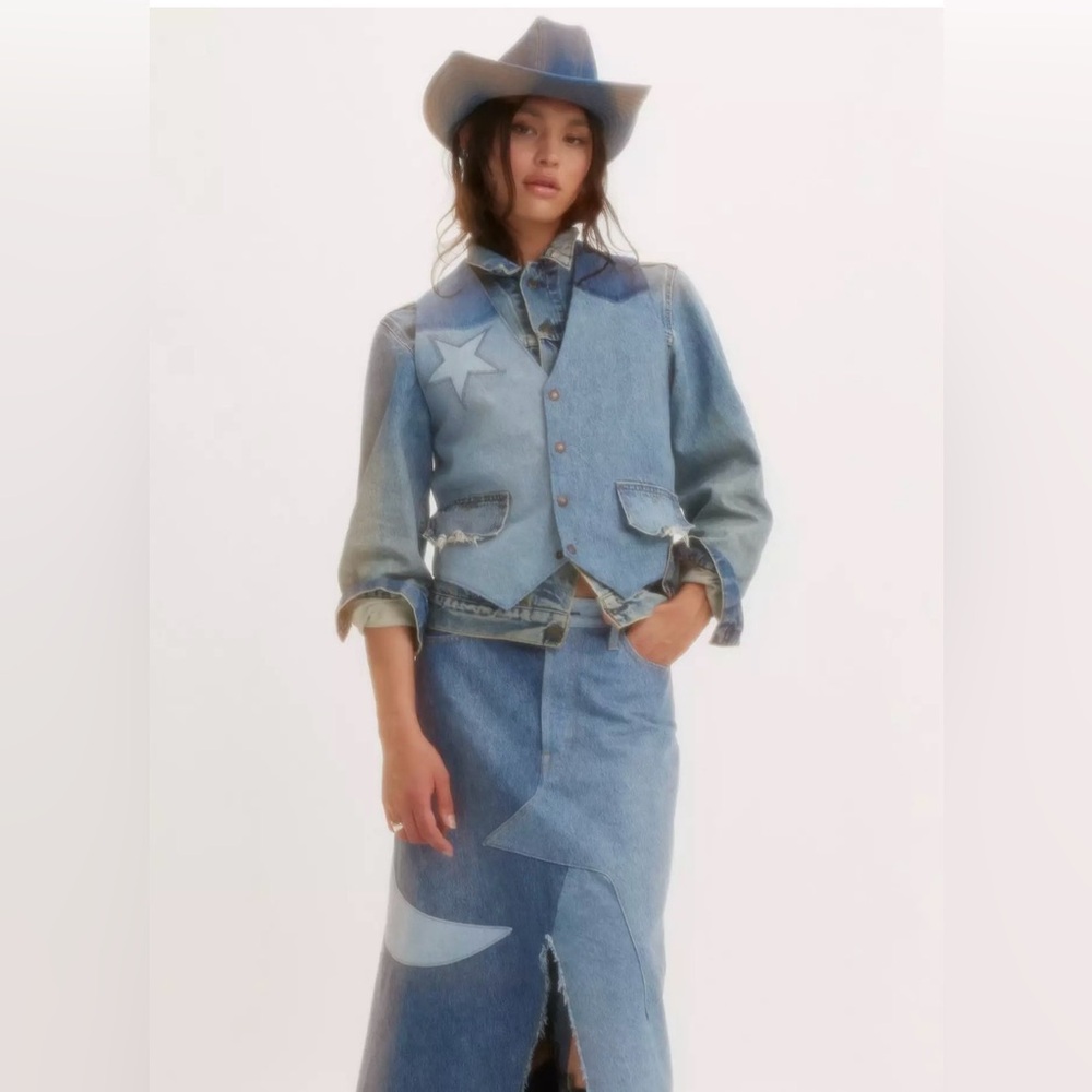 Levi’s Moon & Stars PRIDE Icon Long Denim Skirt s L - Picture 2 of 10